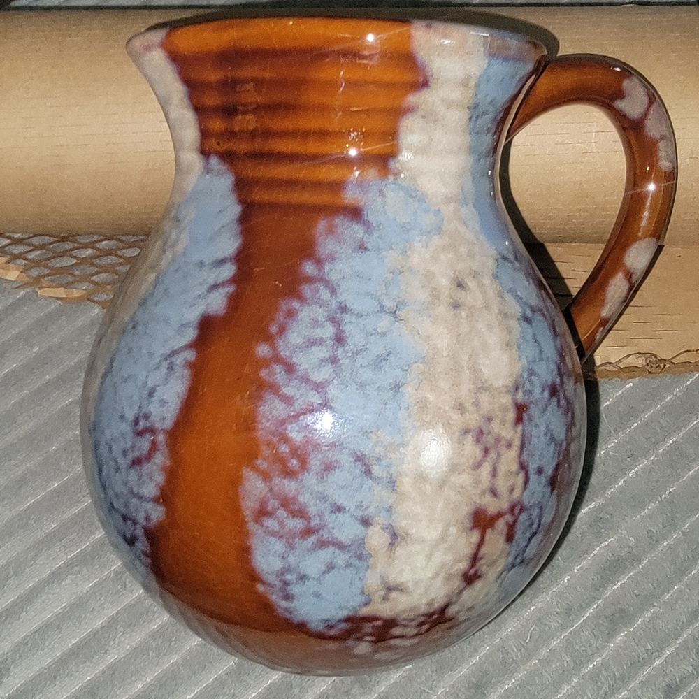 Teleflora Art Pottery Pitcher with Brown Blue Gold Glaze 6" Tall